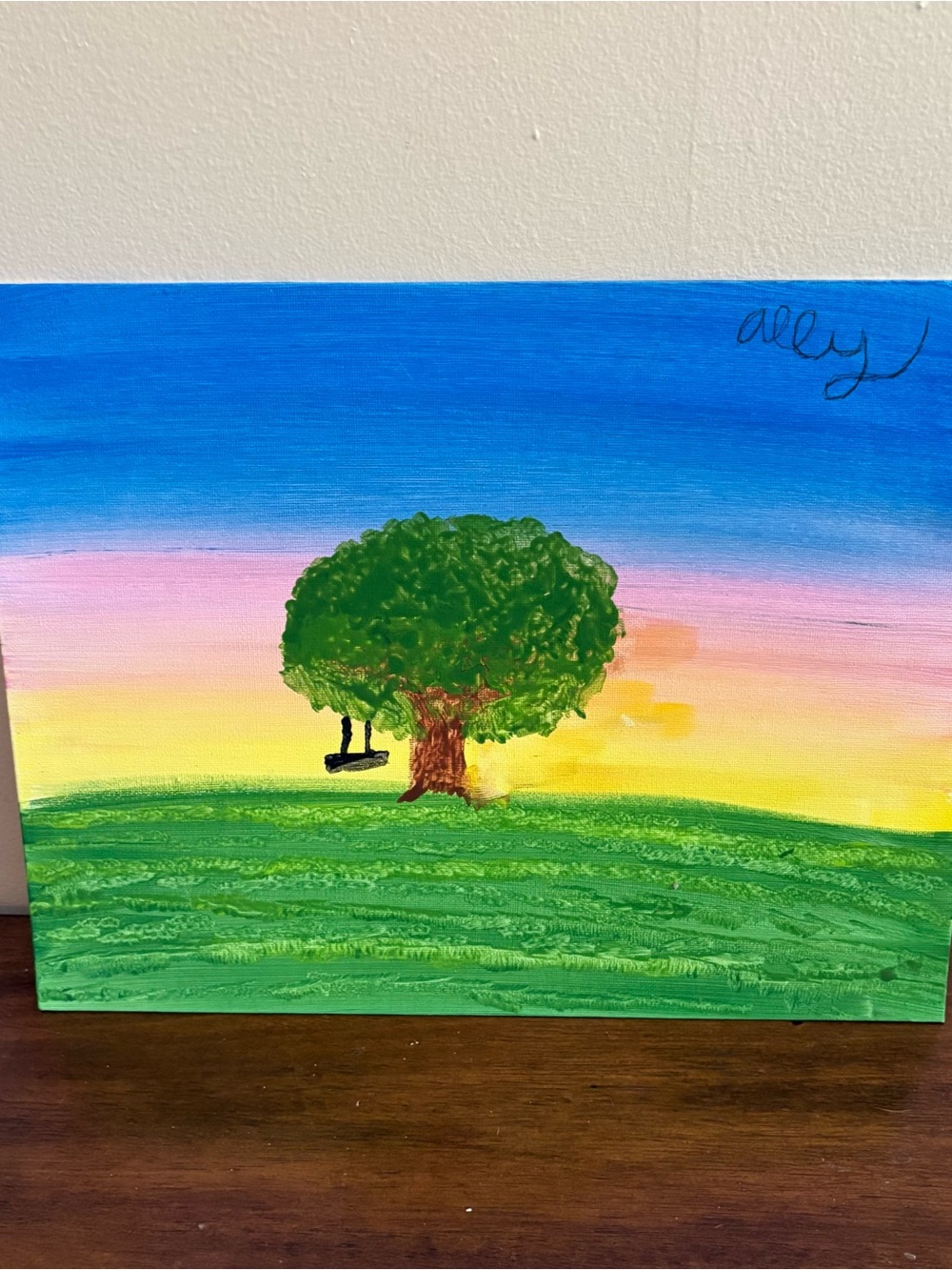 14” X 11” Canvas Art Painting Park Scene With Swing Sunset Girls Room Painting